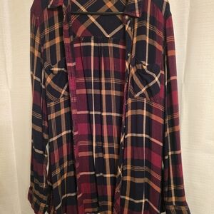 Maurices Navy and Gold Plaid Shirt
